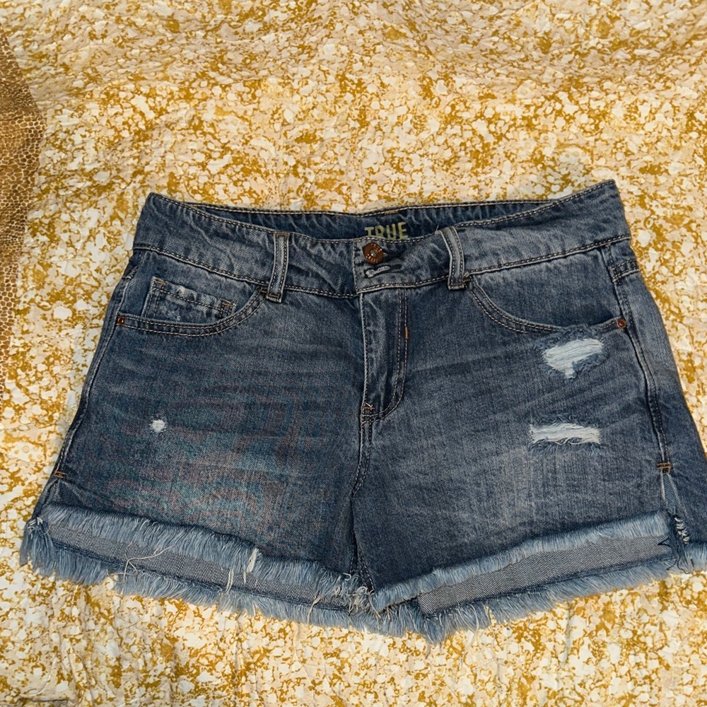 True Religion Distressed Blue Jean Shorts